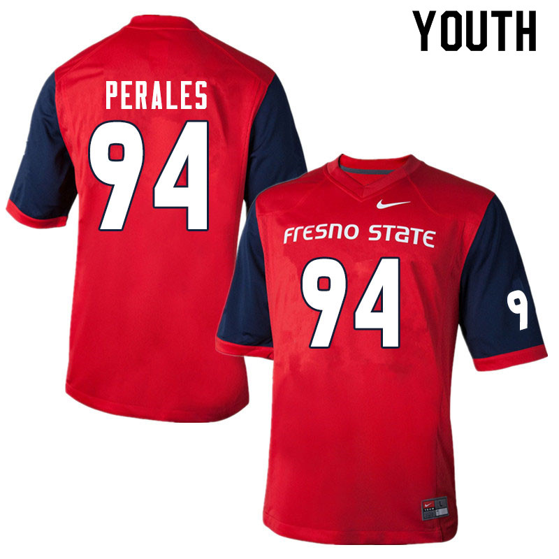 Youth #94 David Perales Fresno State Bulldogs College Football Jerseys Sale-Red - Click Image to Close